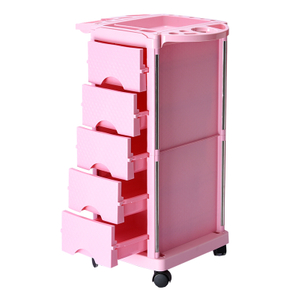 T08 Pink Hairstylist Storage Salon عربة بأدراج مغلقة